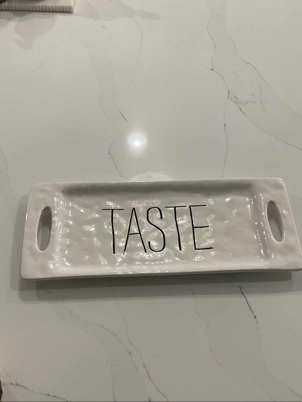 Mud Pie 15 1/2” White 'TASTE' Ceramic Serving Tray - Home Dining